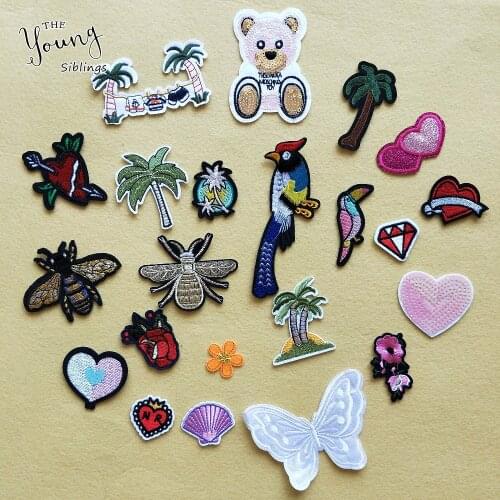 New arrive Embroidery tree flower bird Stickers hot melt adhesive patches iron for clothes Mixture badge DIY Apparel accessory