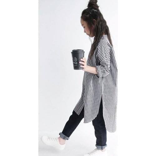 Mom and Girls Matching Clothes Spring Korean Casual Loose Plaid Long Shirt for Mother and Daughter Family Look Mommy and Me Tops
