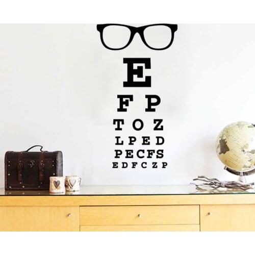 Glasses Eye Chart Optical Wall Sticker Eye Doctor Optometry Hipster Eyewear Specs Frames Glass Wall Decal Vinyl Window C10-08