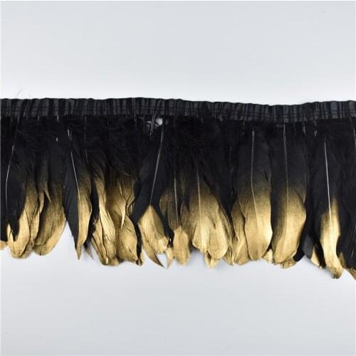 Wholesale 15-20CM Black Dipped Gold Goose Feather Trims Geese Feather For Crafts Fringes Ribbons for Dress Clothing Plumes