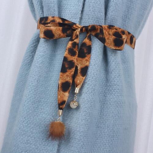 Fashion Leopard Print string fabric women belt for dresses Rabbit hair knot waist rope female ladies ceinture femme