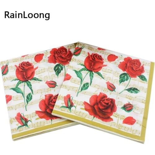 [RainLoong] Cocktail Paper Napkins Red Rose Festive & Party Tissue Decoration 33cm*33cm 1 pack (20pcs/pack)