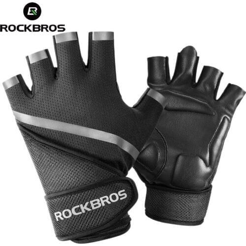 ROCKBROS Cycling Gloves PU Sponge Padded Shockproof Mtb Bike Bicycle Cycling Glove Sports Outdoors Accessories Men Women Summer