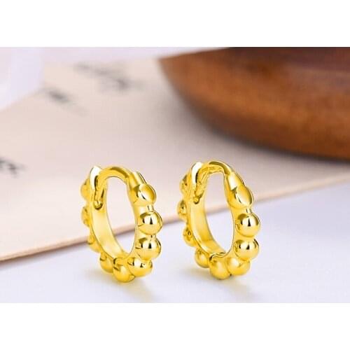 100% Real 925 Silver Ear Buckle Huggie Hoop Earrings Prevent Allergy Earrings For Women Small Round Beads Circle Earring Jewelry