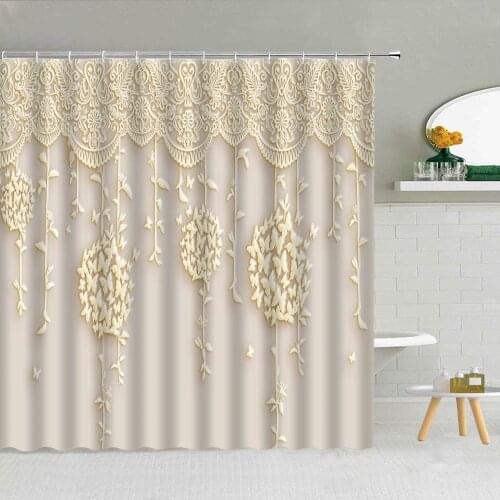 3D Embossed Flower Geometry Shower Curtain Vine Leaves Butterfly European Luxury Waterproof Bathroom Art Decor Hooks Curtains