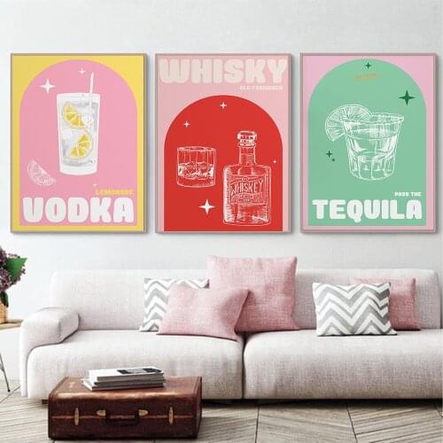 Nordic Retro Cocktails Minimalism Modern Canvas Painting Wall Art Nordic Posters and Prints Wall Pictures for Living Room Decor