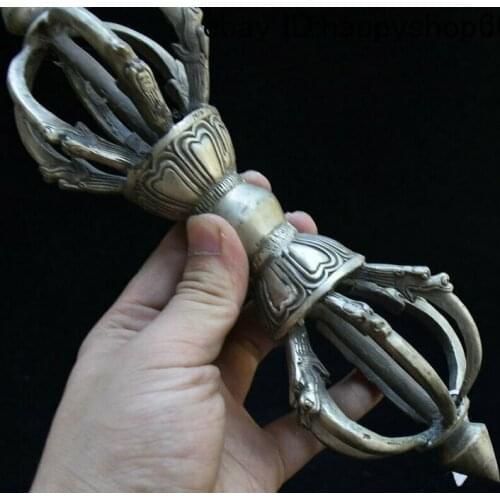 Old Chinese Silver Dragon Head Phurba Dagger Holder Phurba Weapons Holder Statue