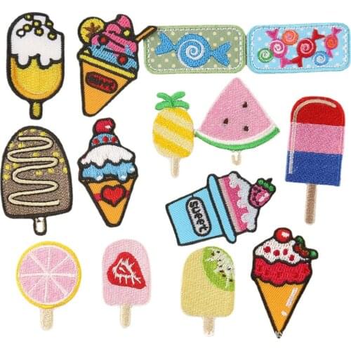 Cake Mixed Embroidered Sewing Iron on Fruit Ice Cream Patches Badge for Bag Jeans Hat Appliques DIY Sticker Decoration Apparel