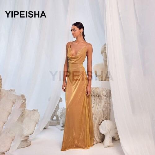 Sexy V-Neck Spaghetti Strap Backless Evening Dresses Simple A-Line Glittery Sleeveless Prom Party Gown vestidos de fiesta платье