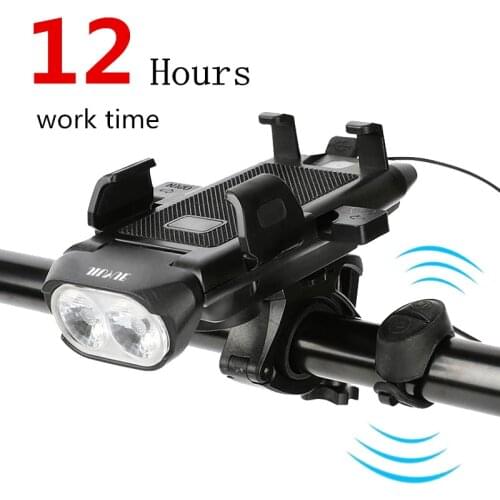 2021 Multifunctional Bicycle Front Light LED Bicycle Lamp 4000mAh Cycling 4 in 1 Horn Light Bike Bells Handlebar Phone Mount