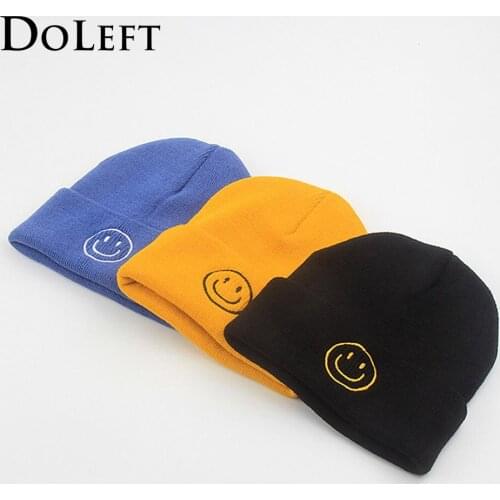 New Cute Smile Crochet Knit Cap Winter Hats For Women Fashion Smile Expression Skullies Beanies Caps For Men gorras hombre 2021