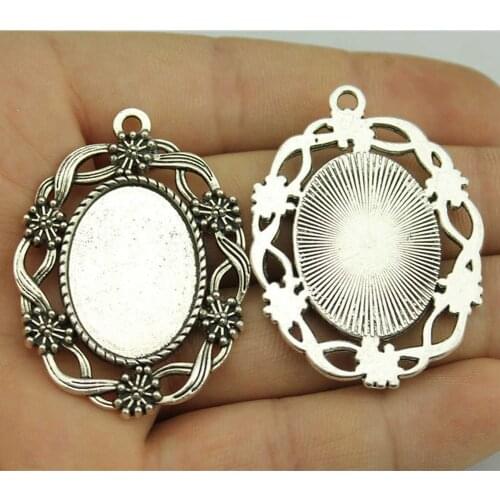 WYSIWYG 3pcs 18x25mm Oval Inner Size Flower Style Cabochon Base Setting Antique Silver Color For Jewelry Making Jewelry Findings
