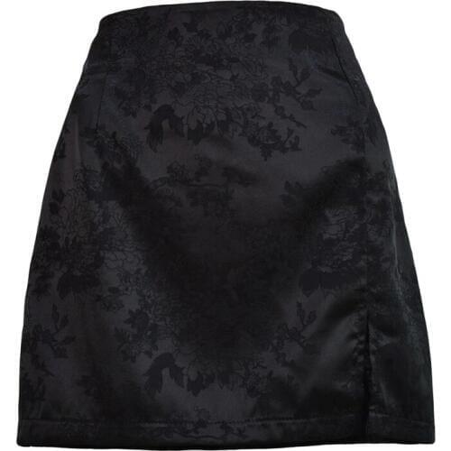 Womens Summer Elegant Jacquard Satin Short Skirt Sexy High Waist Mini Skirt Retro Zipper Skirt