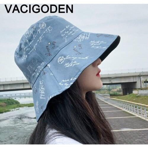 VACIGODEN Women Fashion Bucket Hat Reversible Letter Printed Sunbonnet Fedoras Outdoor Corduroy Fisherman Caps Gorros