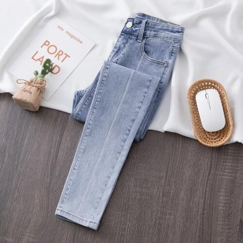 2021 Spring Autumn Women Stretch High Waist Jeans Lady Skinny Slim Washed Trousers Female Casual Loose Denim Pencil Pants O265
