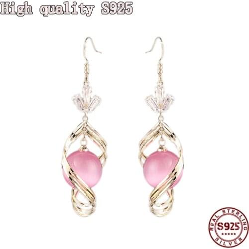 2021 New High Quality Spiral Earrings S925 Silver Needle Geometric Opal Earrings for Ladies Pearl Drop Earrings