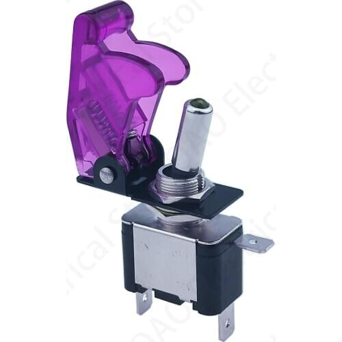 1Set 12V 20A Auto Car Boat Truck Illuminated Led Toggle Switch With Safety Aircraft Flip Up Cover Purple cover white light