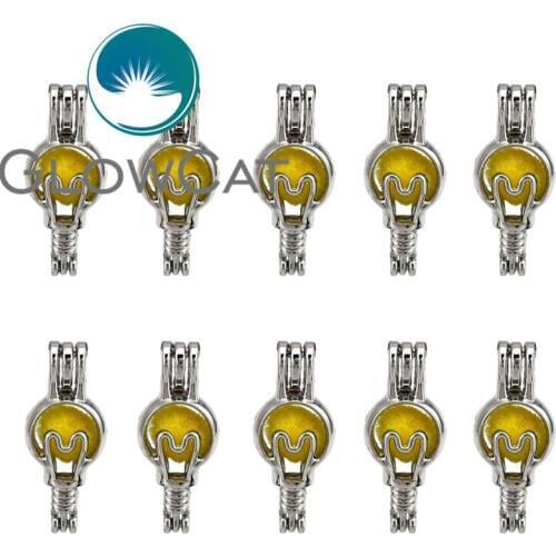 10x K614 Light Bulb Beads Cage Pendant Essential Oil Diffuser Pearl Cage Locket For Oyster Jewelry Making Supplies