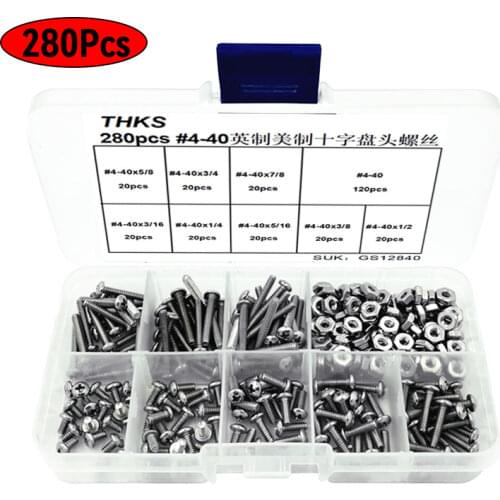 280pcs 4-40 British system American system cross pan head screw stainless steel round head screw pan head cross screw