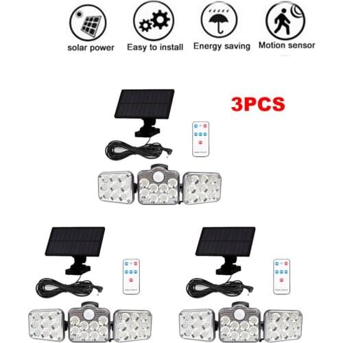 3pcs 138 led remote seperable Solar Security Lights 3 Head Motion Sensor Lights Adjustable 3 Modes Waterproof Outdoor Garden Pat