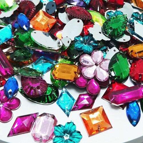 50Pcs/Pack Glitter Crystal Sew Rhinestone Colorful With Dress Mix Shape Glass Rhinestones For Clothing Accessories DIY Crafts