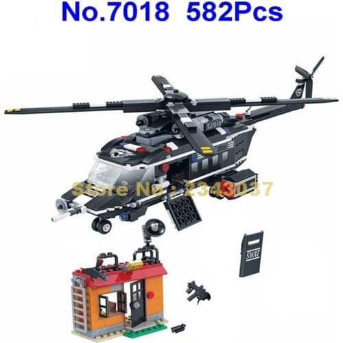 7018 582pcs Urban Police Swat Weapon Helicopter Gun Weapon 4 Building Block Toy