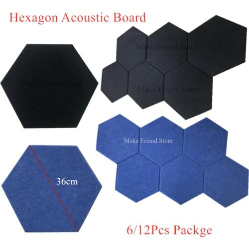 6/12Pcs Hexagon Studio Acoustic Board Soundproof Absorption Treatment Panel Wall Decoration 360mm Diagonal X 9mm Thickness
