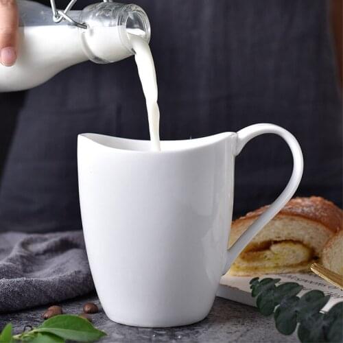 White Porcelain Coffee Milk Cup Creative Simple Home Pure European Style with Handle Environmental Protection Irregular Mouth