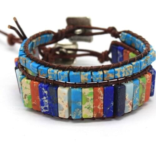 Natural Stone Hand-woven Bracelet Boho Eco-friendly Leather Rope Colorful Chakra Couple Energy Stone Men and Women Jewelry