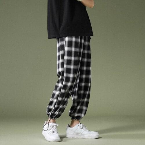 Summer 2021 Plaid Pants Men Casual Harem Pant Men Loose Wide Leg Pants Man
