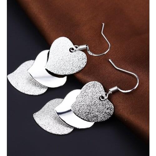 Pure Silver Hearts Long Tassel Earrings Set For Women Oorbellen Brincos Femme Wedding Jewelry Accesories Party Gifts Bijoux
