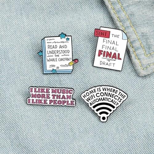 Wifi Signal I Like Music More Than People Enamel Pins Shirt Lapel Badge Bag