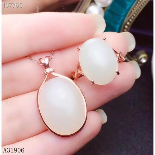KJJEAXCMY Fine Jewelry 925 sterling silver inlaid natural Hetian jade jewel female necklace chain pendant set support detection