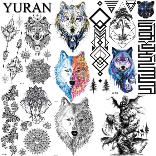 Cool Large Black Tribal Wolf Temporary Tattoos Stickers Fake India Warrior Tattoos Temporary Flower Arm Men Tatoo Armband