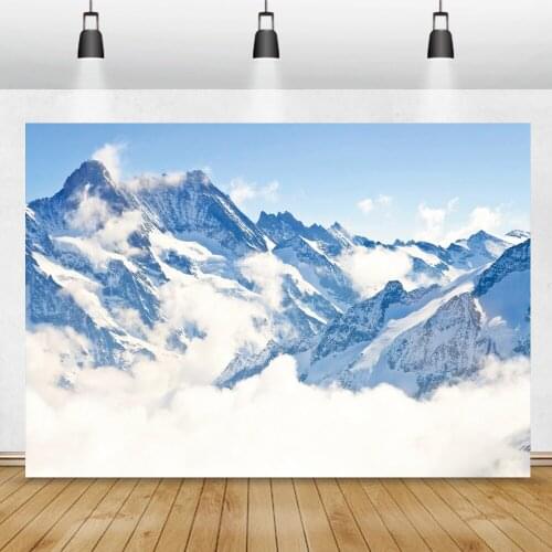 Laeacco Winter Snow Mountain Clouds Scenic Home Decor Photo Backdrop Photozone Photography Background Photocall For Photo Studio