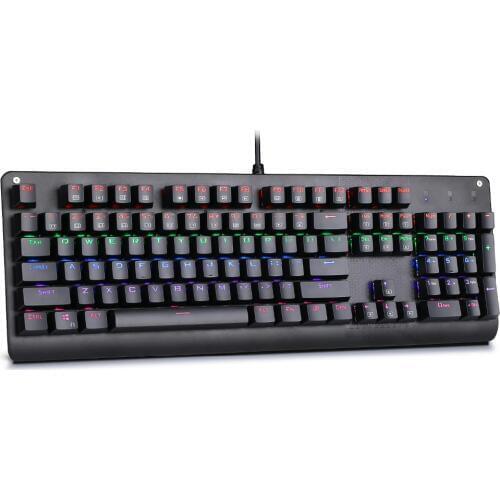 Mechanical Gaming Keyboard Blue Switch Ergonomic Design LED Backlit Water Resistant 104 Keys Anti-Ghosting QWERTY Layout