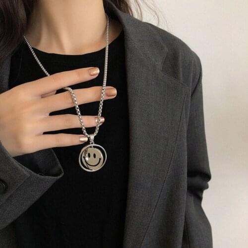 Fashion Jewelry Korean Rotating Smiley Street Couple Double Face Expression Alloy Necklace For Women Necklace Pendant Gift
