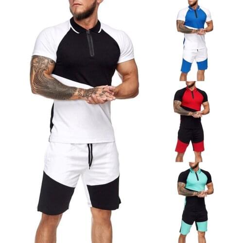 Mens Sets 2 Piece Casual O-Neck Short Sleeve Tee T-shirts And Fit Sport Shorts Set Summer Sports Casual Tracksuit Man camisetas
