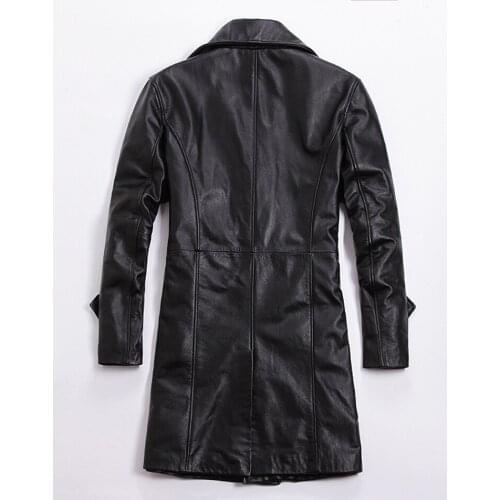 2020 mens winter genuine smart causal Lapel cow leather long coat men slim fit cotton liner Windbreaker male