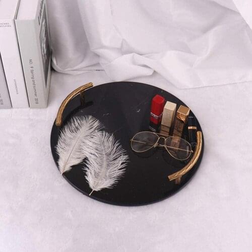 Natural Marble Sink Tray, Perfume Cosmetics Tray, Cheese Serving Tray with Metal Handles, 30x30cm
