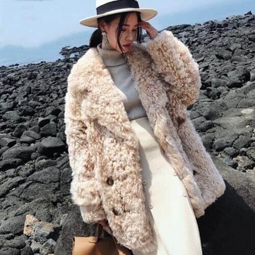 New Winter Fashion Luxury Style Womens Real Lamb Wool Fur Jacket Top Quality Knitted Coat Natural Fur Overcoat