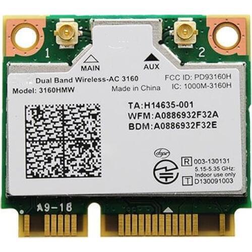 SSEA New For Intel Dual Band Wireless-AC 3160 AC 3160HMW card 2.4G/5GHz 802.11ac Half mini PCI-E 433Mbps Wifi Bluetooth BT 4.0