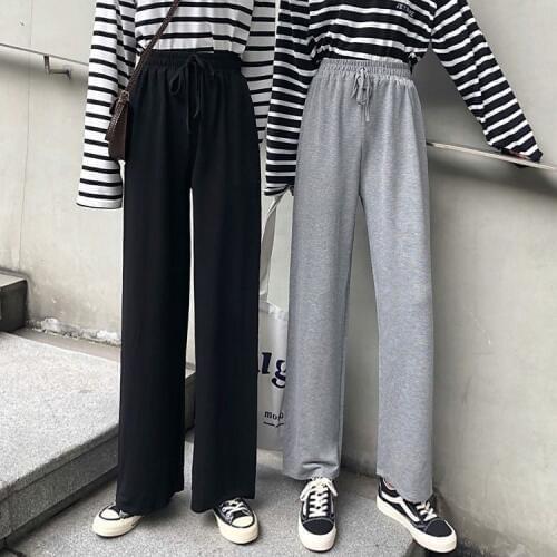 Summer new student wide leg straight pants female slim slim thin loose leisure sports long pants