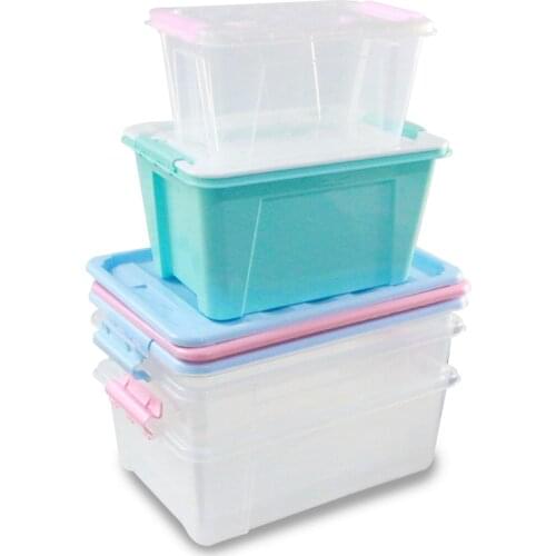 Plastic Storage Box Organizer Clear With A White Lid Make Up Organizer Clothes Transparent Basket for Toys Portable Boxes