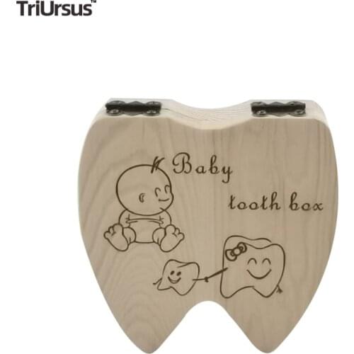 Drop Shipping Wood Baby Teeth Box Heart Shaped Baby Keepsake Umbilical Wooden Milk Tooth Organizer Kids Boys Girls Souvenirs