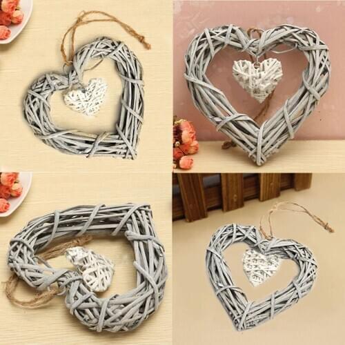 Shabby Chic Wicker Heart Wreath Wedding Birthday Party Wall Hanging Decoration New