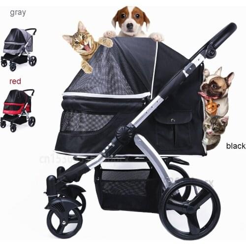 Foldable Disabled Big Dog Trolley 4 wheeled waterproof Oxford cloth Cat Stroller Aluminum alloy bracket pet Carrier bearing 50kg