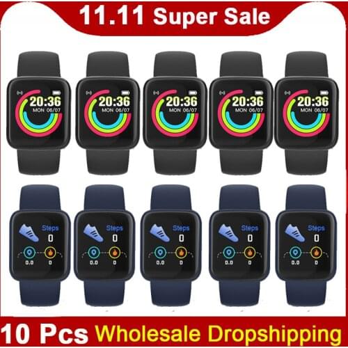 10pcs upgrade version Macaron D20 Smart Watch Men Women DIY Faces Fitness Tracker Heart Rate Y68 Sport Smartwatch PK X8 X6 X7 T5