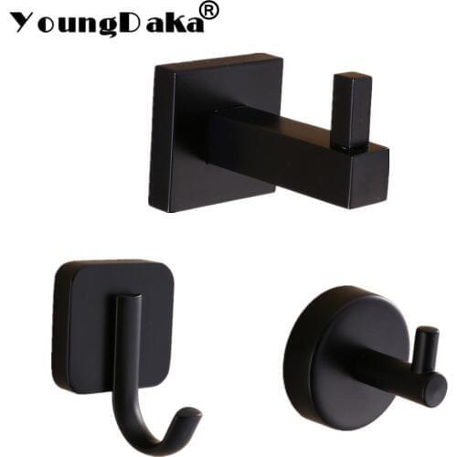Modern Pure Black Design Wall installation Stainless steel Wall Hook . Bedroom Clothes Robe Hook Multi-function Kitchen Hooks