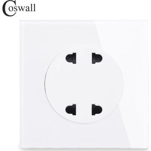 Coswall Crystal Glass Panel Double Universal 2 Hole Wall Power Socket Outlet 10A With Children Protective Door R11 series 250V